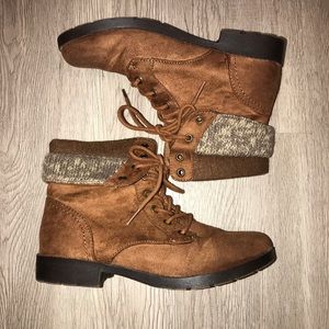 Brown Lace-up Booties